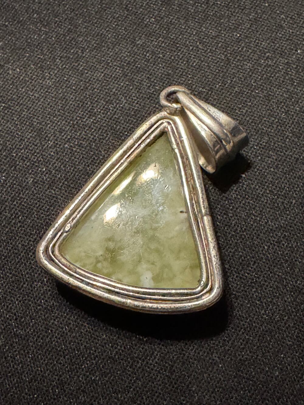925 Silver Triangle Prehnite Pale Green Stone Pendant